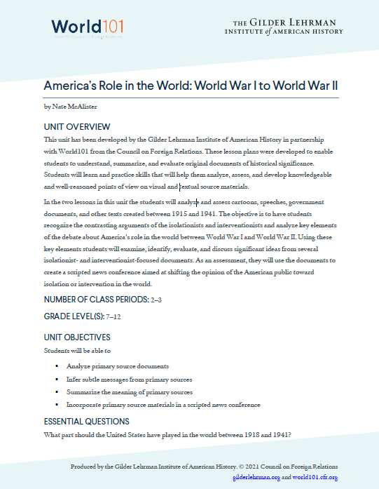 America S Role In The World World War I To World War Ii Gilder